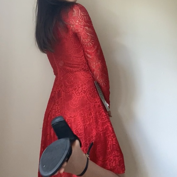 Red Lace V-Neck Long Sleeve Dress New With Tags🍷💋 - Picture 4 of 4